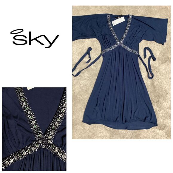 New. SKY navy fit and flare dress. Retails $249 - Picture 1 of 7